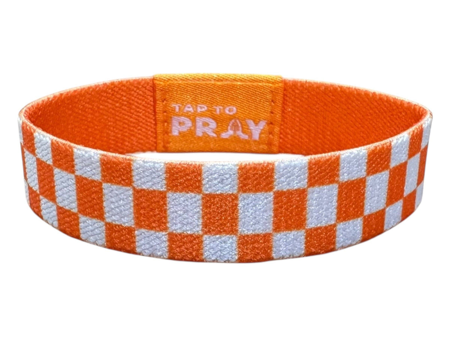 Versible Tap to Pray Wristband-Orange & White Checkers
