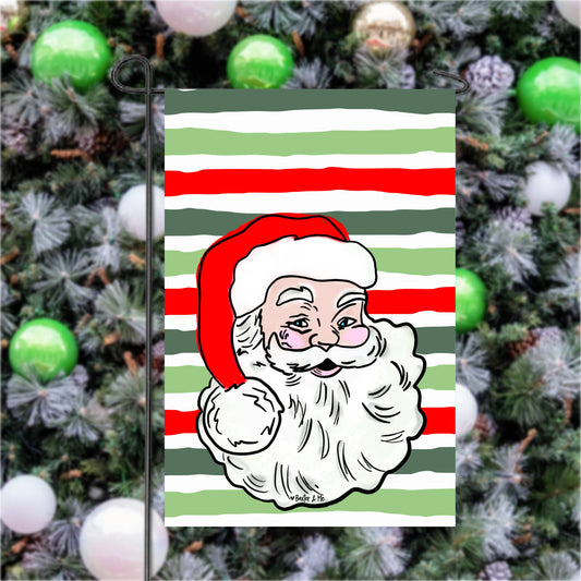Vintage Santa on Christmas Stripes Garden Flag
