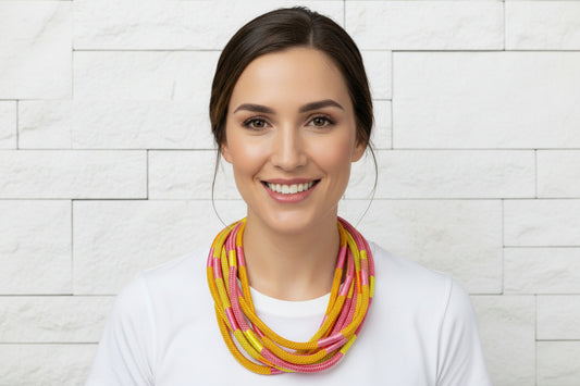 Original Slub 8-strand Necklace in Yellow/Pink Multi