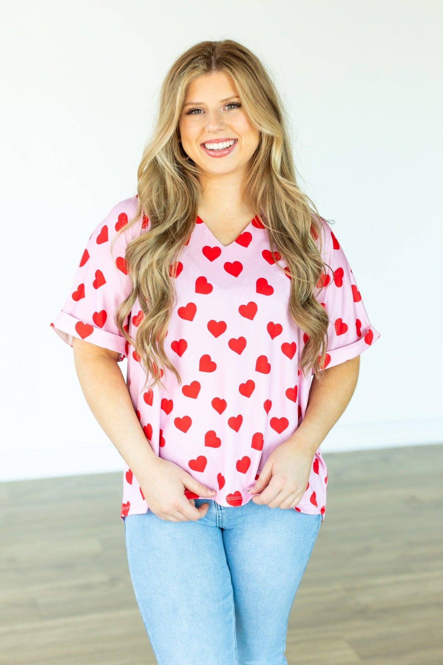 Heart Print Collared Top