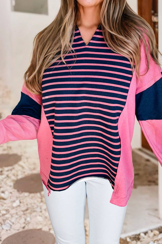 Pink & Navy Striped Sweatshirt