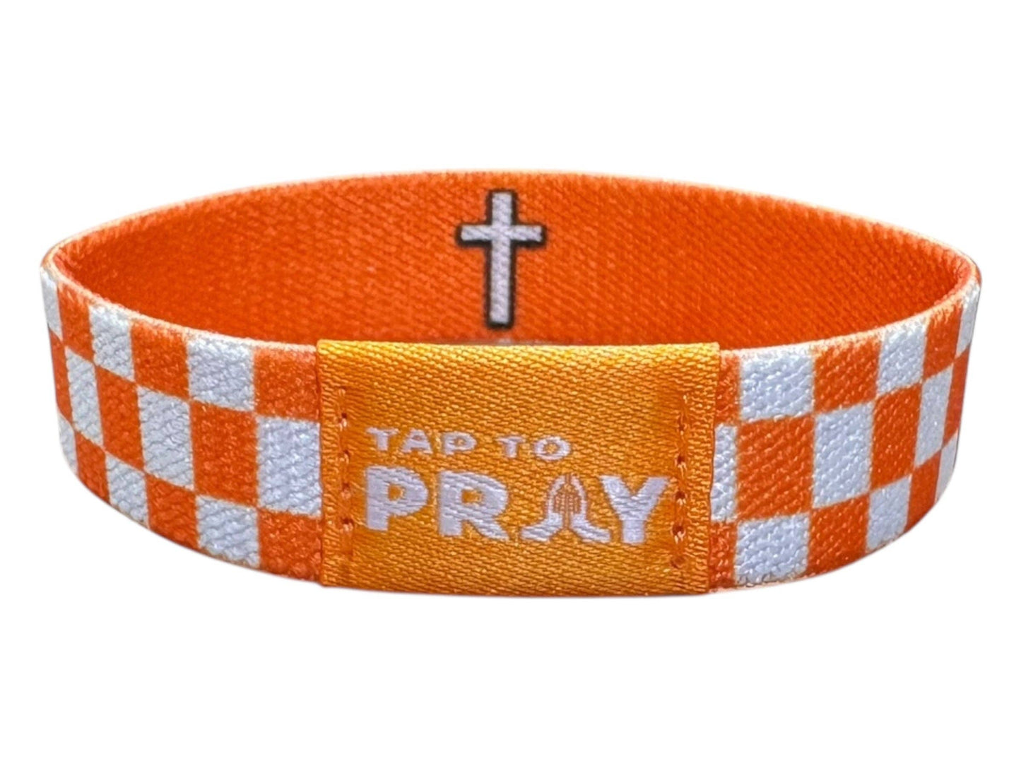 Versible Tap to Pray Wristband-Orange & White Checkers