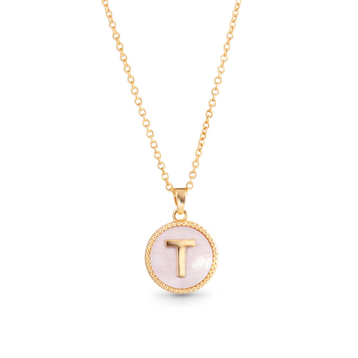 Gold Mother of Pearl Initial Necklace