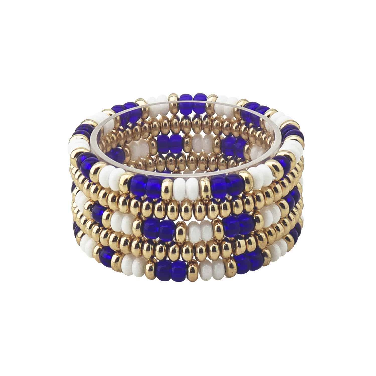 Kentucky blue white and gold beaded stretch bracelet stack set of four