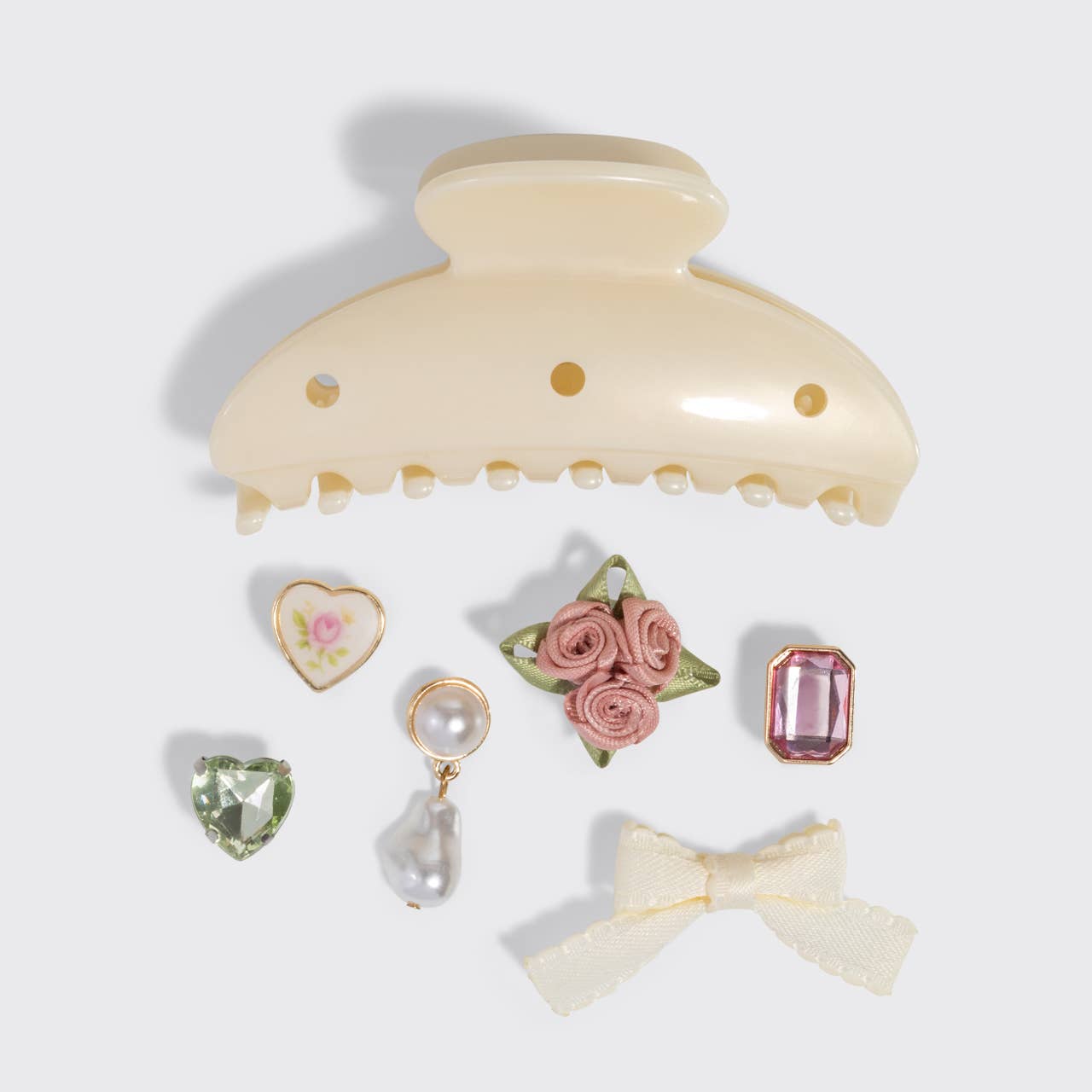 KitschPop Curved Claw Clip 7pc Set Vintage- Pearlized Cream