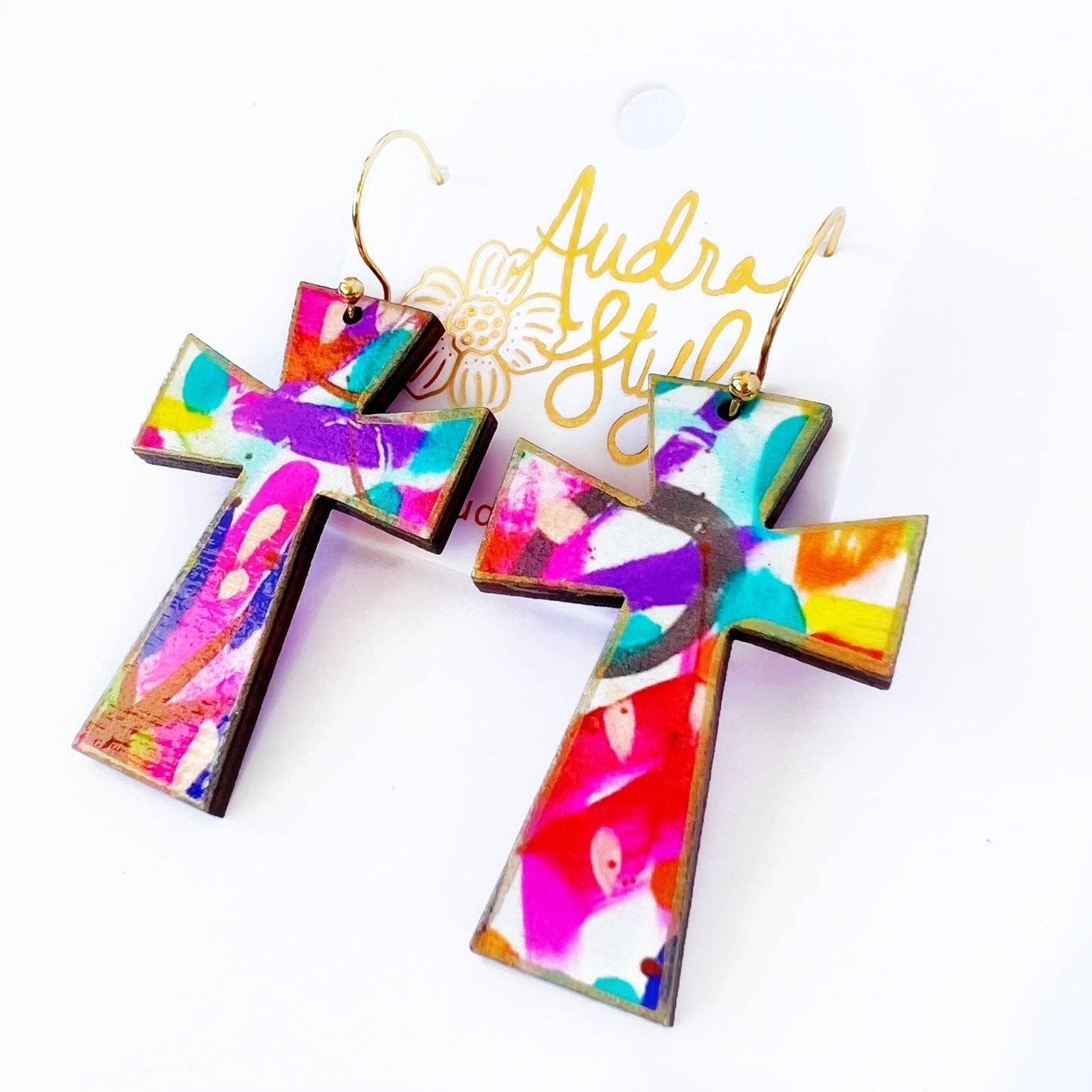 Cross Dangle Earring- Abstract Print