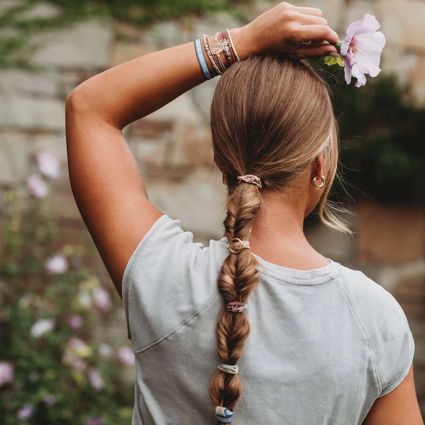 K’Lani Bloom Maroon and Pink with Pressed Flowers Hair Tie Bracelets