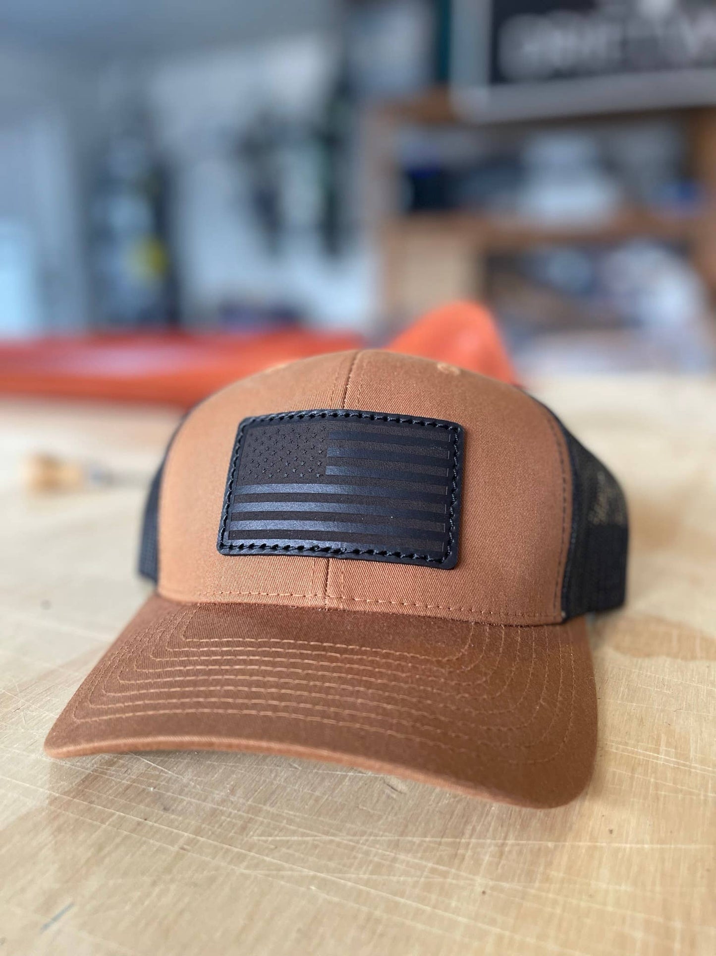 American Flag Rectangle Leather Patch Hat