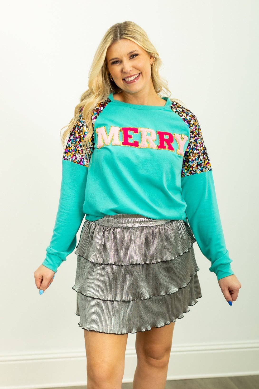 Sequin Merry Turquoise Sweatshirt