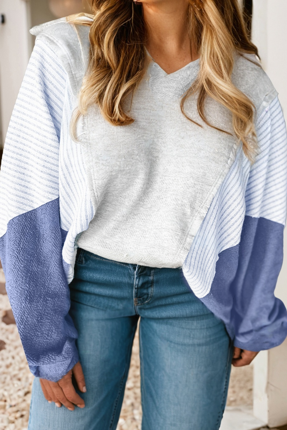 Light Blue & Gray Oversized Pullover