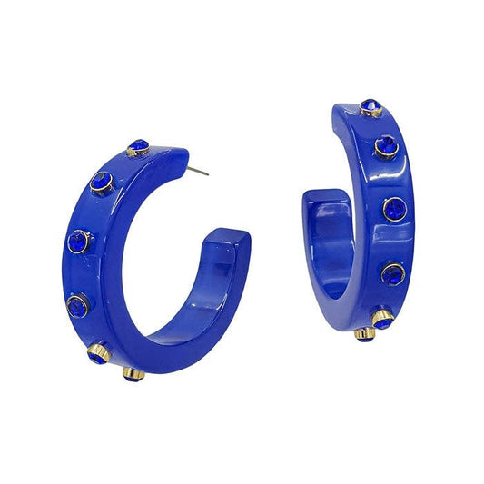 Blue Acrylic Hoops with Stones