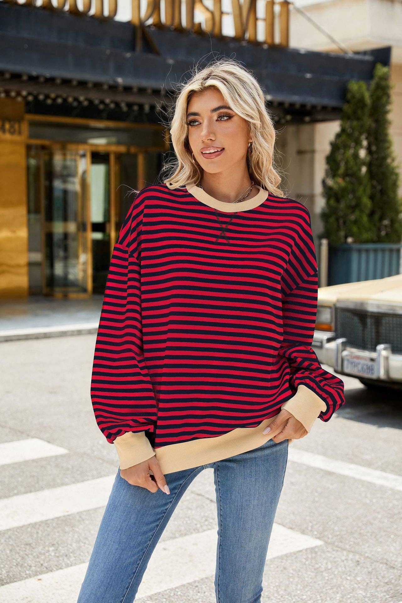 Striped Crew Neck Sweatshirt