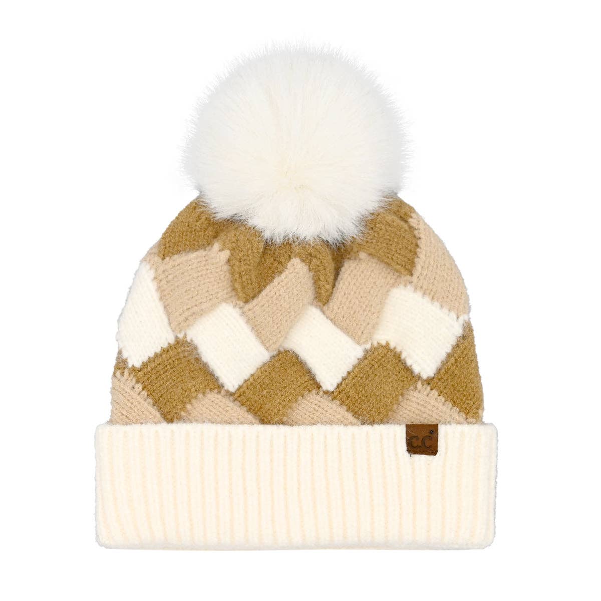 Chunky Weaved Faux Fur C.C Pom Beanie