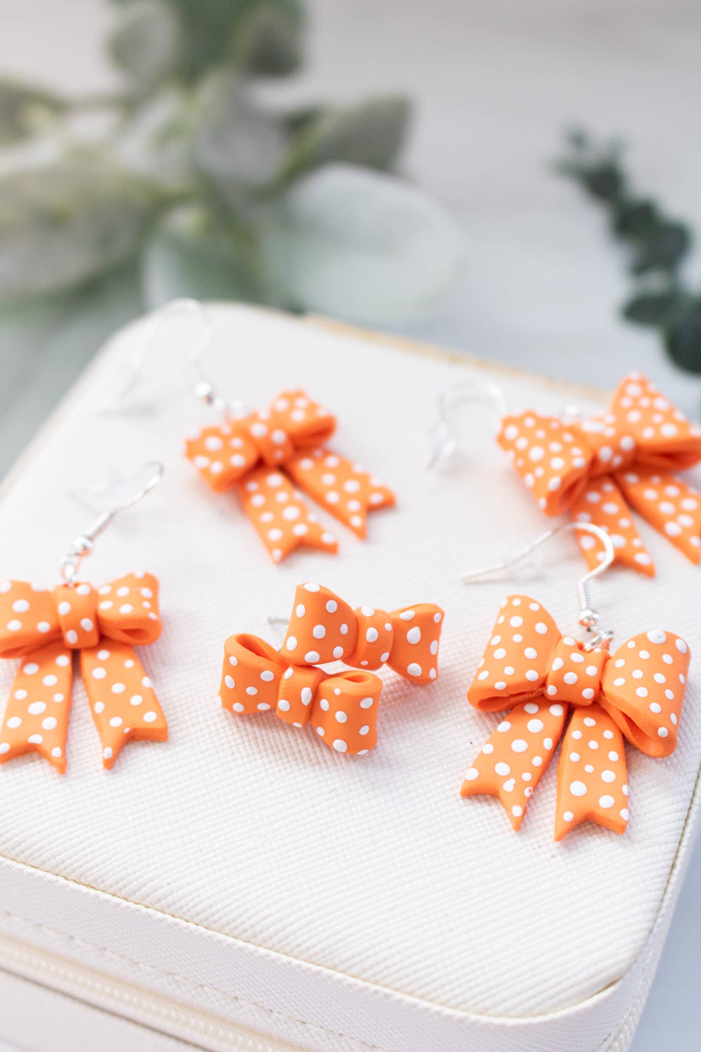 Vols Orange & White Polka Dot Bow Earrings