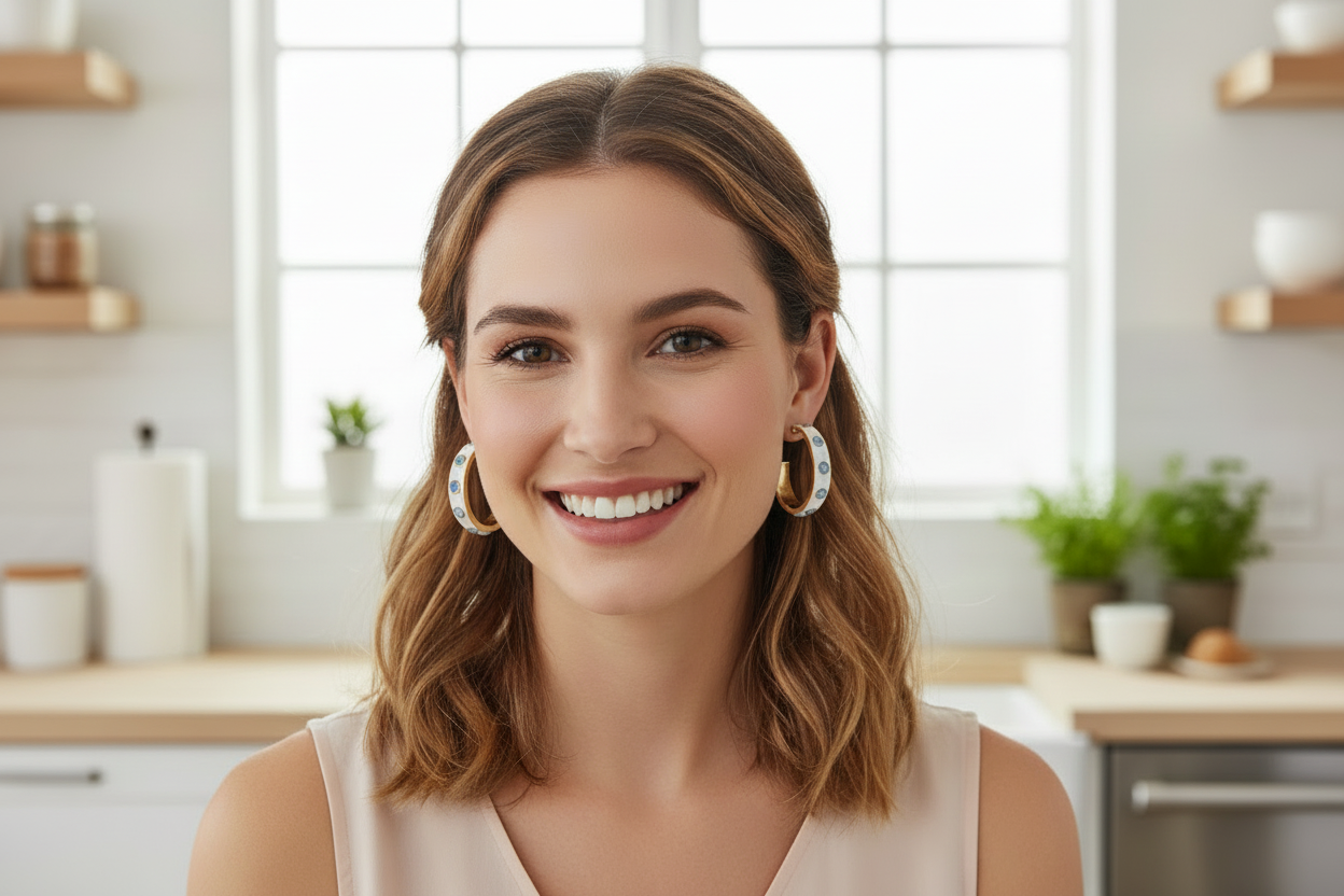 White & Light Blue Hoop Earrings