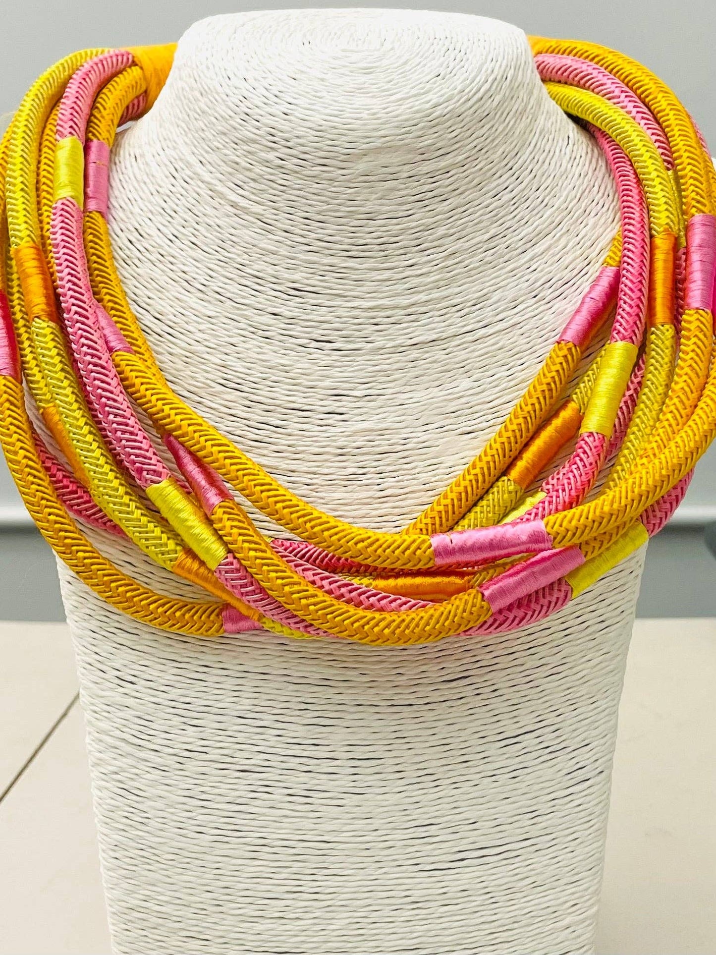 Yellow & Pink Cotton Slub Rope Necklace