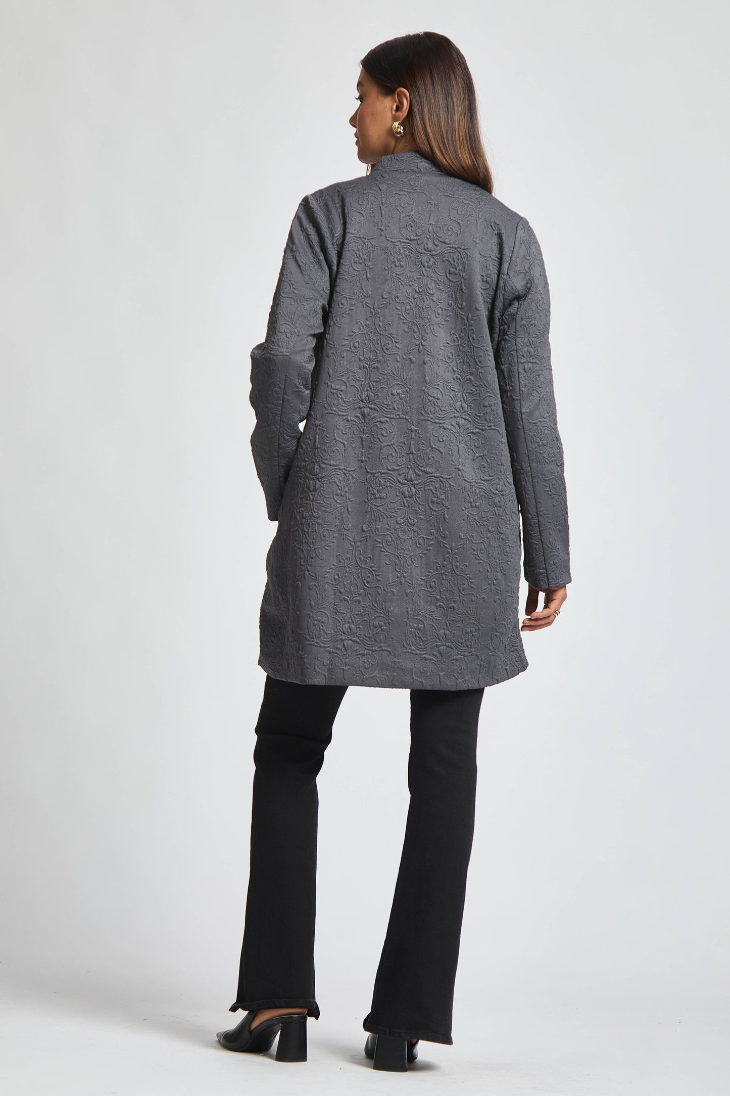 Dear Scarlett Elegant Jacquard Midi Coat