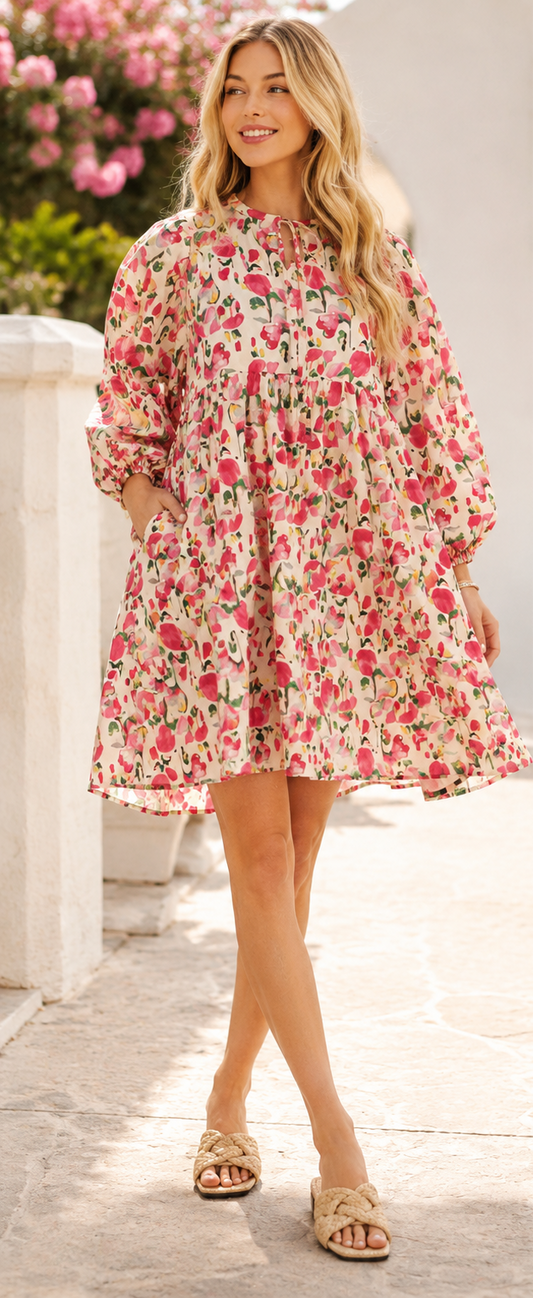 Watercolor Floral Babydoll Dress