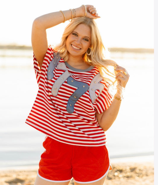 Grace + Emma 1776 Patriotic Stripe Top