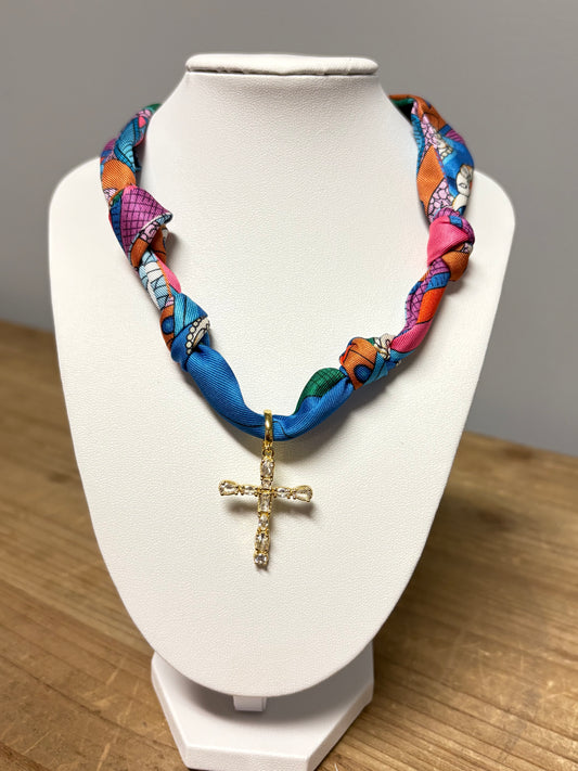 Multi Color Pattern Scarf Necklace