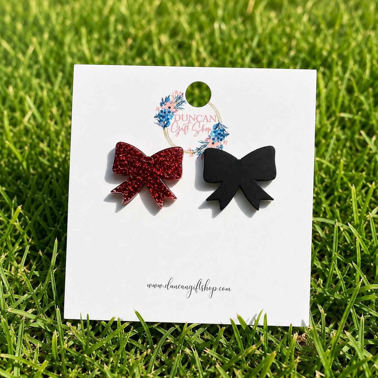 Red & Black Bow Stud Earrings