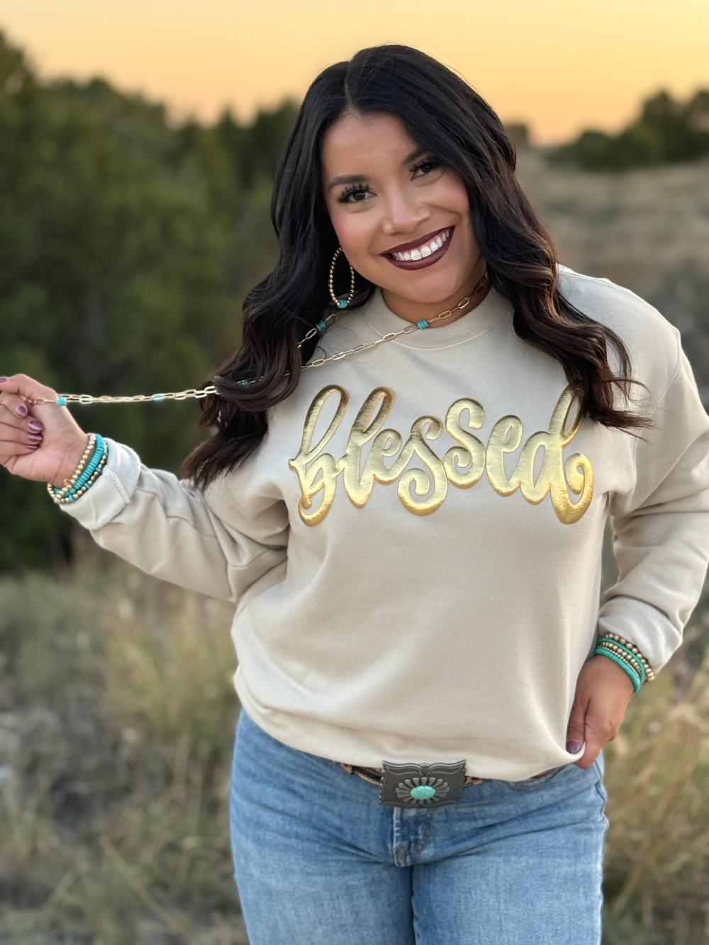 Blessed Metallic Puff Sweatshirt