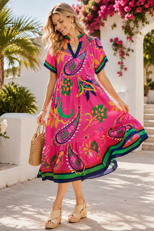 Umgee Peony Paisley Floral Tiered Midi Dress