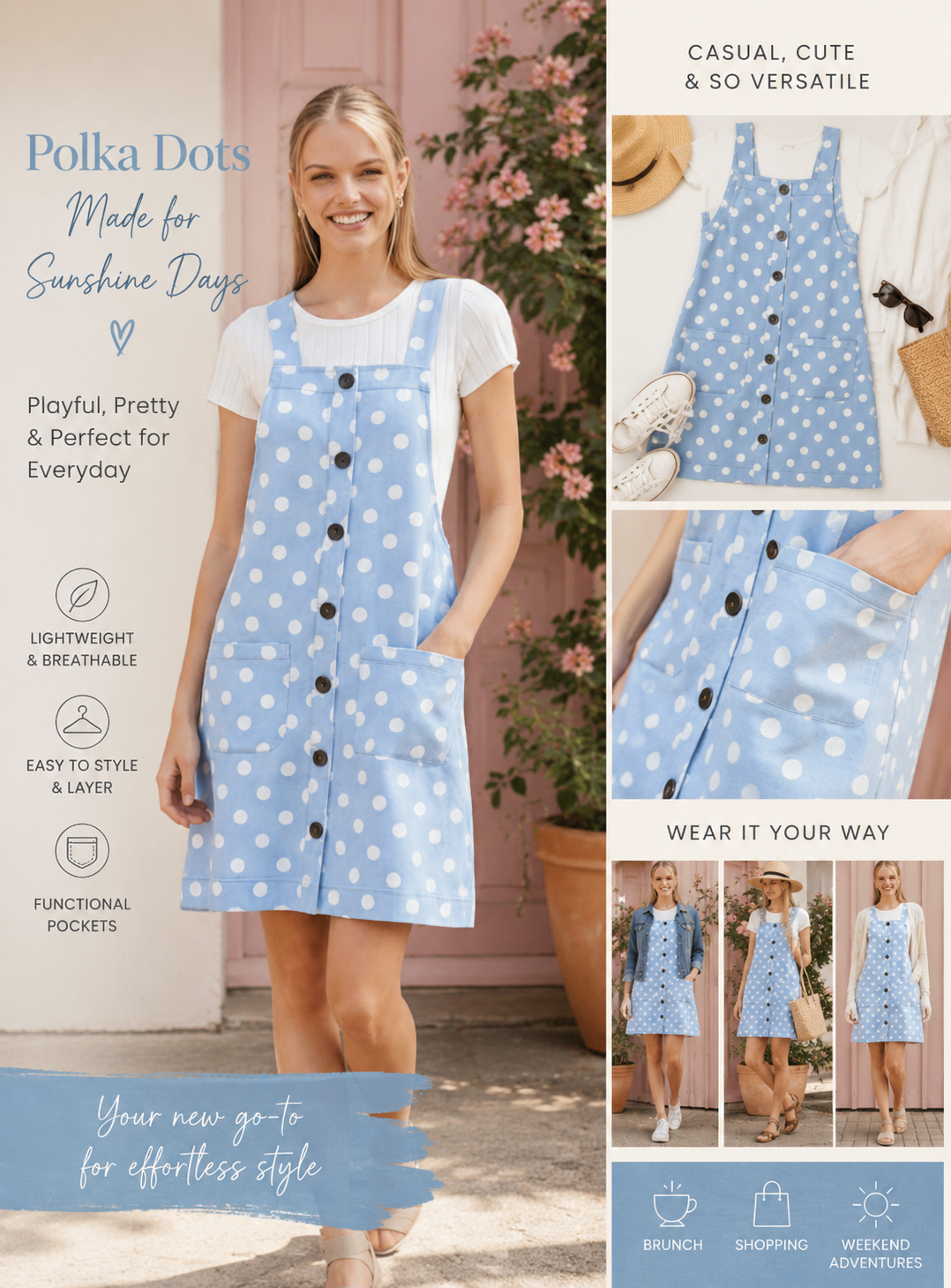 Oddi Polka Dot Printed Denim Overall Dress