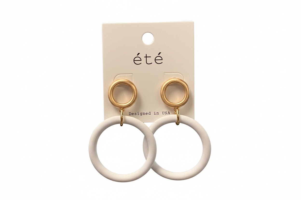 White & Gold Double Hoop Earrings