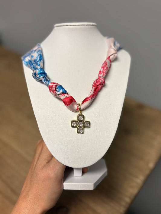 Red & Blue Scarf Necklace