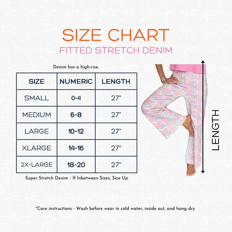 Size chart for Cream Mini Polka Dot Stretch Denim Jeans