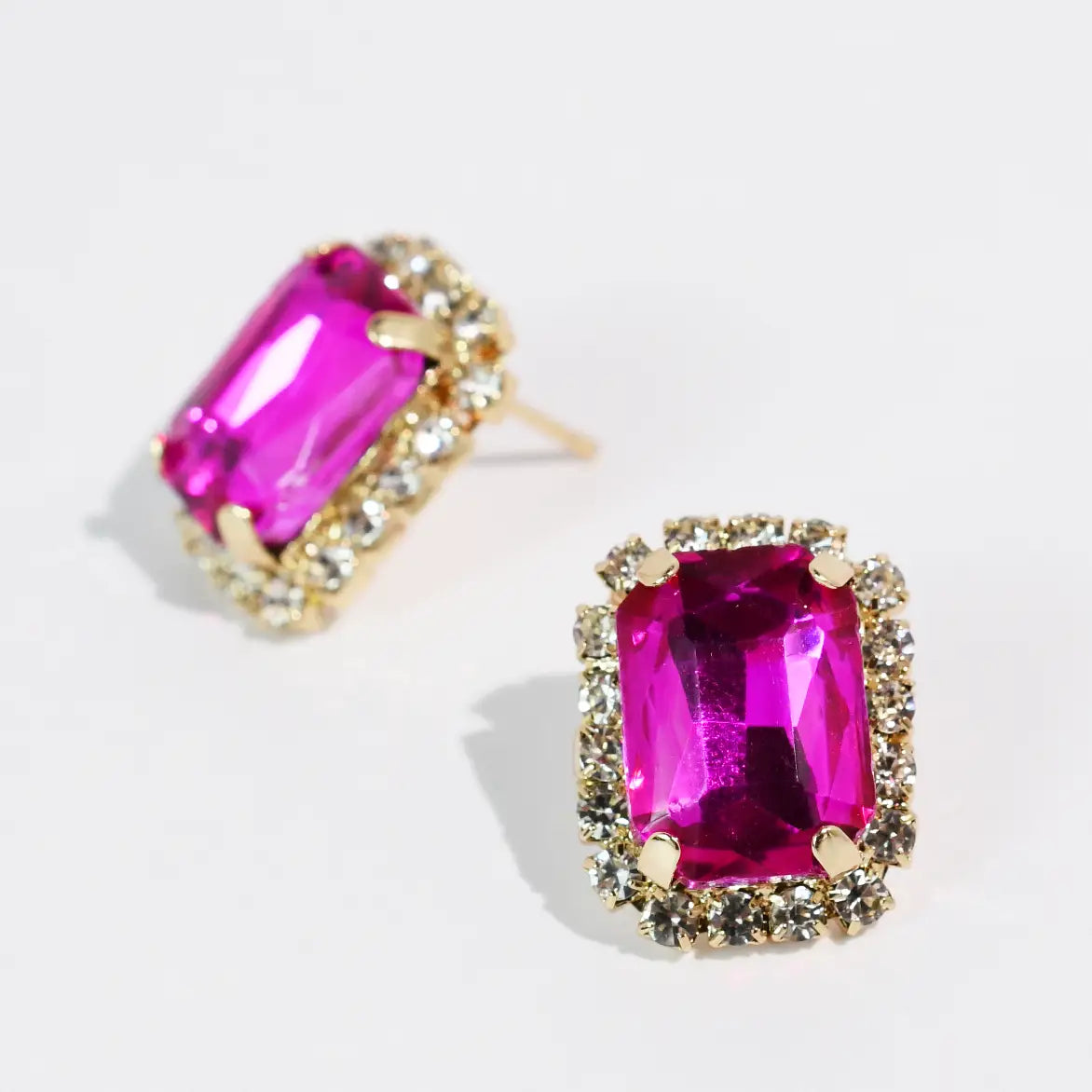 Pink rectangular crystal stud earrings for women boutique glam jewelry