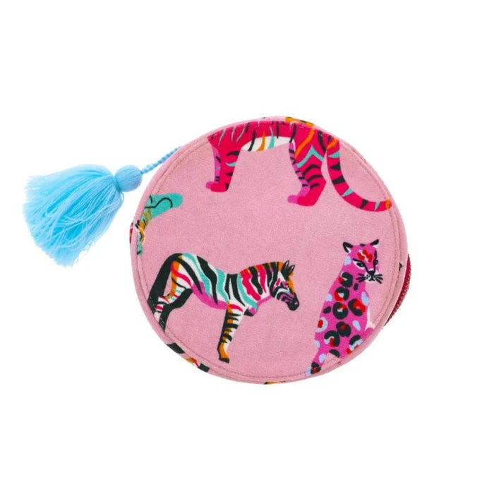 Jane Marie Roar Pink Animal Print Velvet Travel Jewelry Case