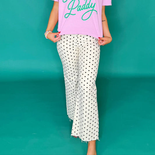 Cream Mini Polka Dot Stretch Denim Jeans