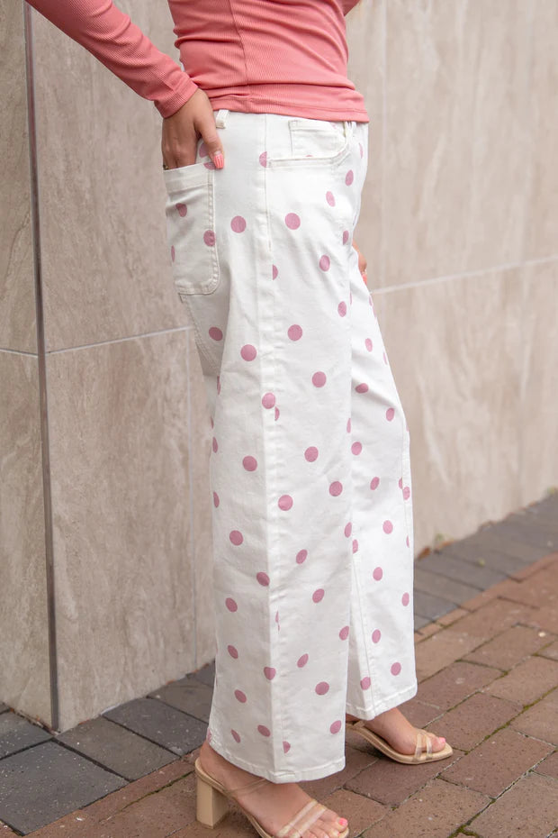High Rise Pink Polka Dot Barrel Jeans
