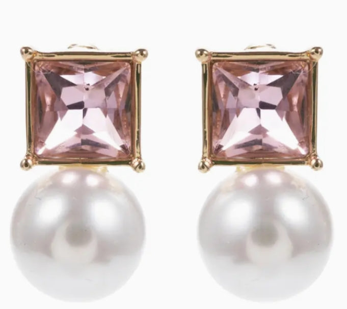 Pink Crystal & Pearl Drop Earrings
