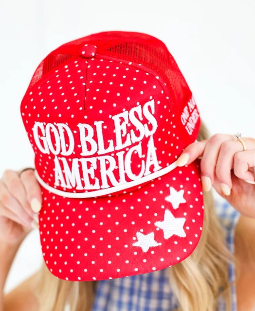God Bless America Red Polka Dot Trucker Hat