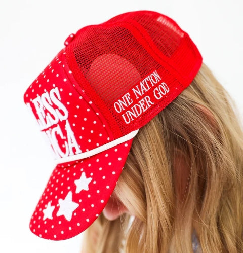 God Bless America Red Polka Dot Trucker Hat