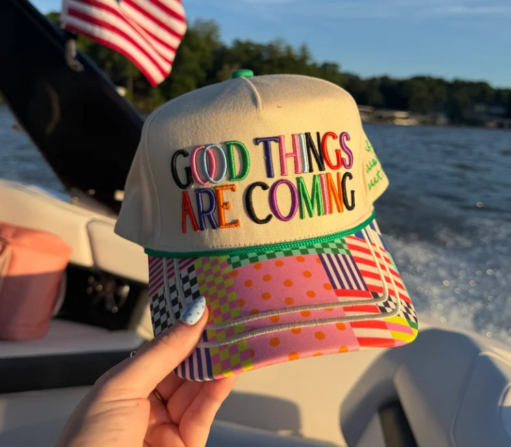 Good Things Are Coming Colorful Patchwork Trucker Hat