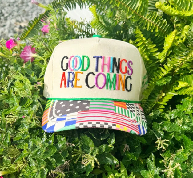 Good Things Are Coming Colorful Patchwork Trucker Hat
