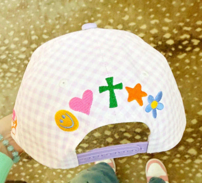 Poppy & Pine Jesus Loves You Lavender Gingham Hat