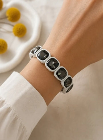 Black and white rectangular stone stretch bracelet by TLD Designs