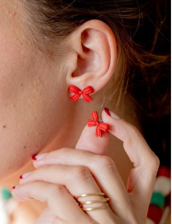 Red Bow Stud Earrings