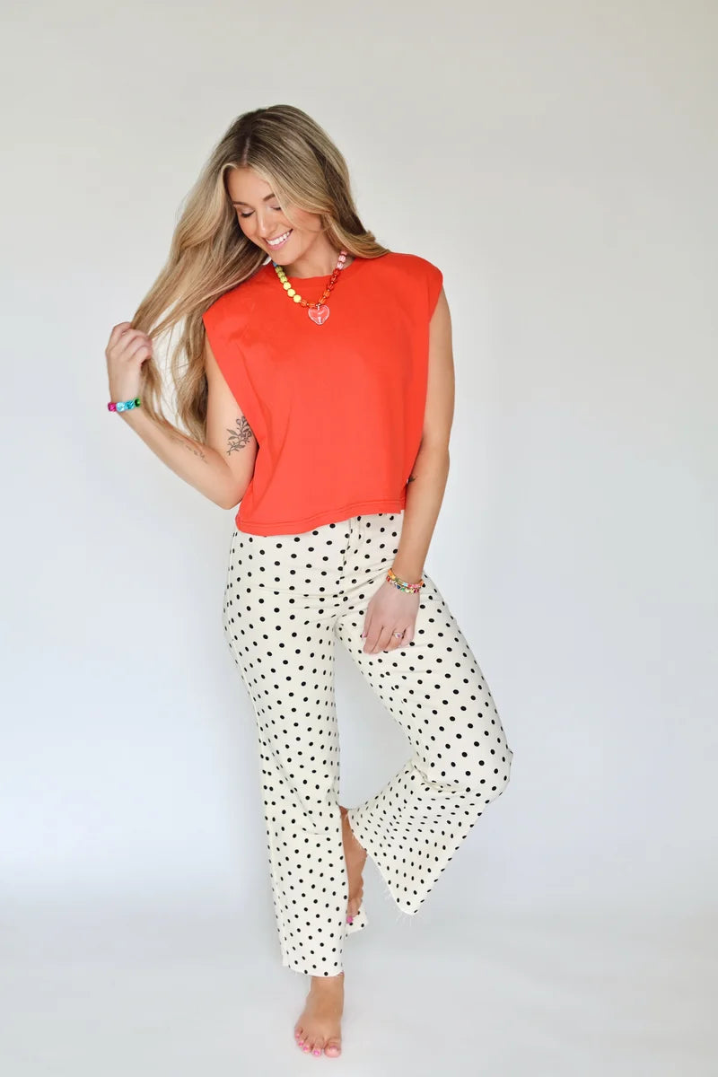 Cream Mini Polka Dot Stretch Denim Jeans