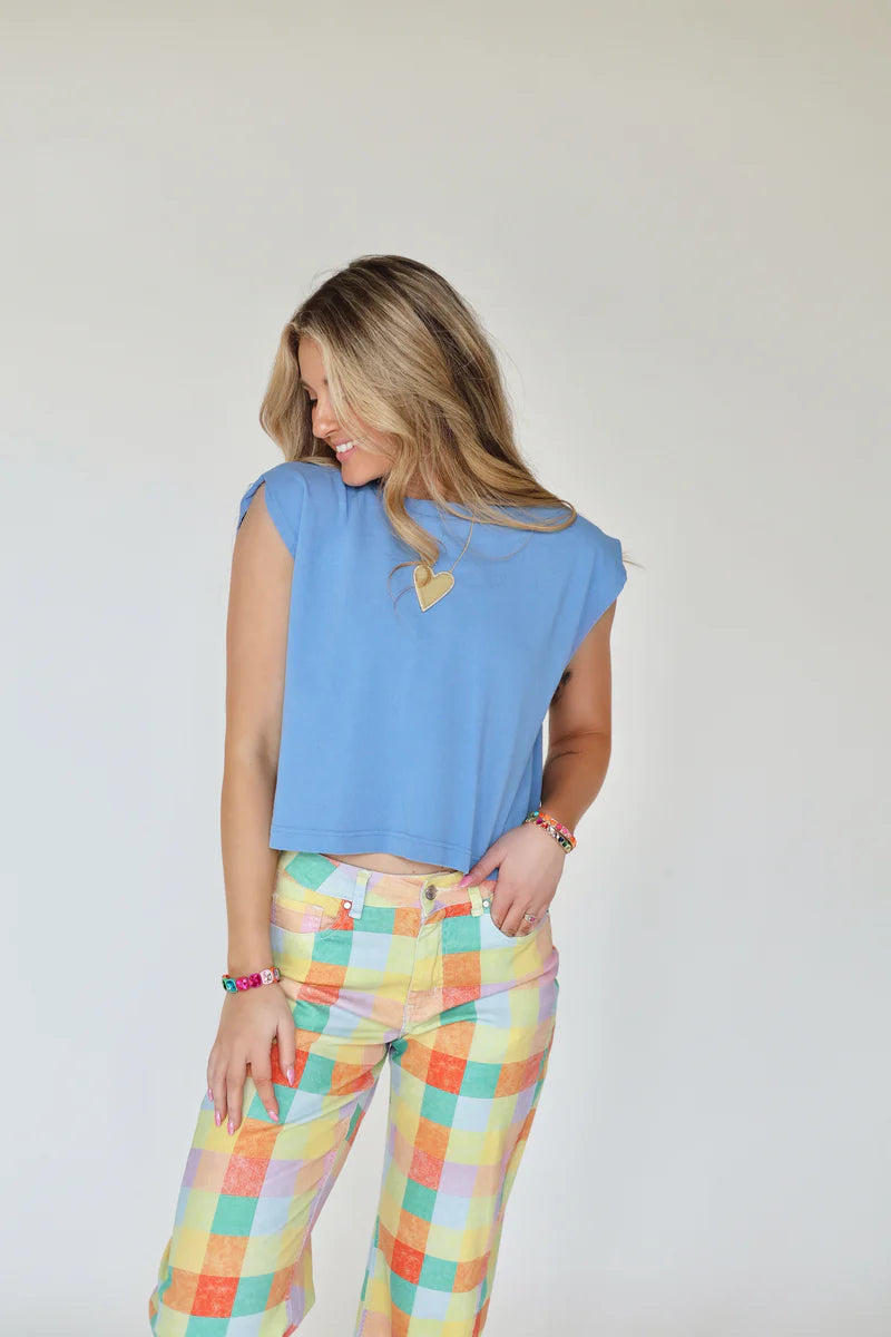 High Rise Madras Plaid Barrel Leg Pants