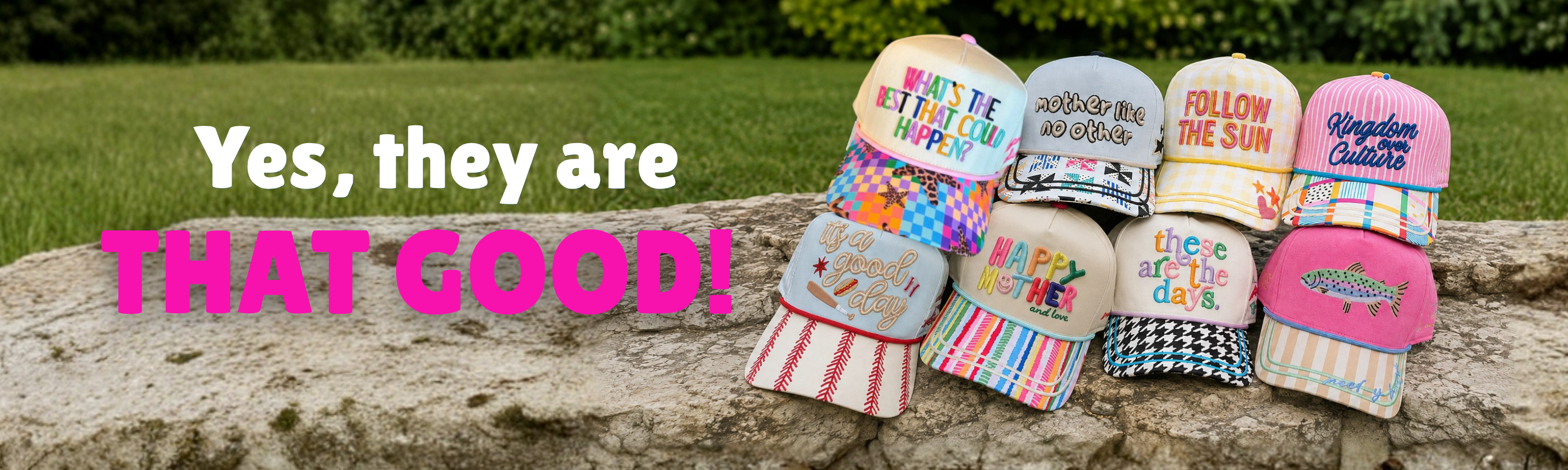 Colorful women's Poppy & Pine trucker hats at Duncan Gift Shop