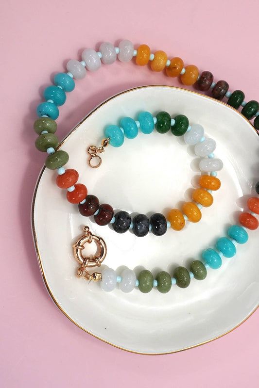 Natural Stone Charm Beaded Necklace