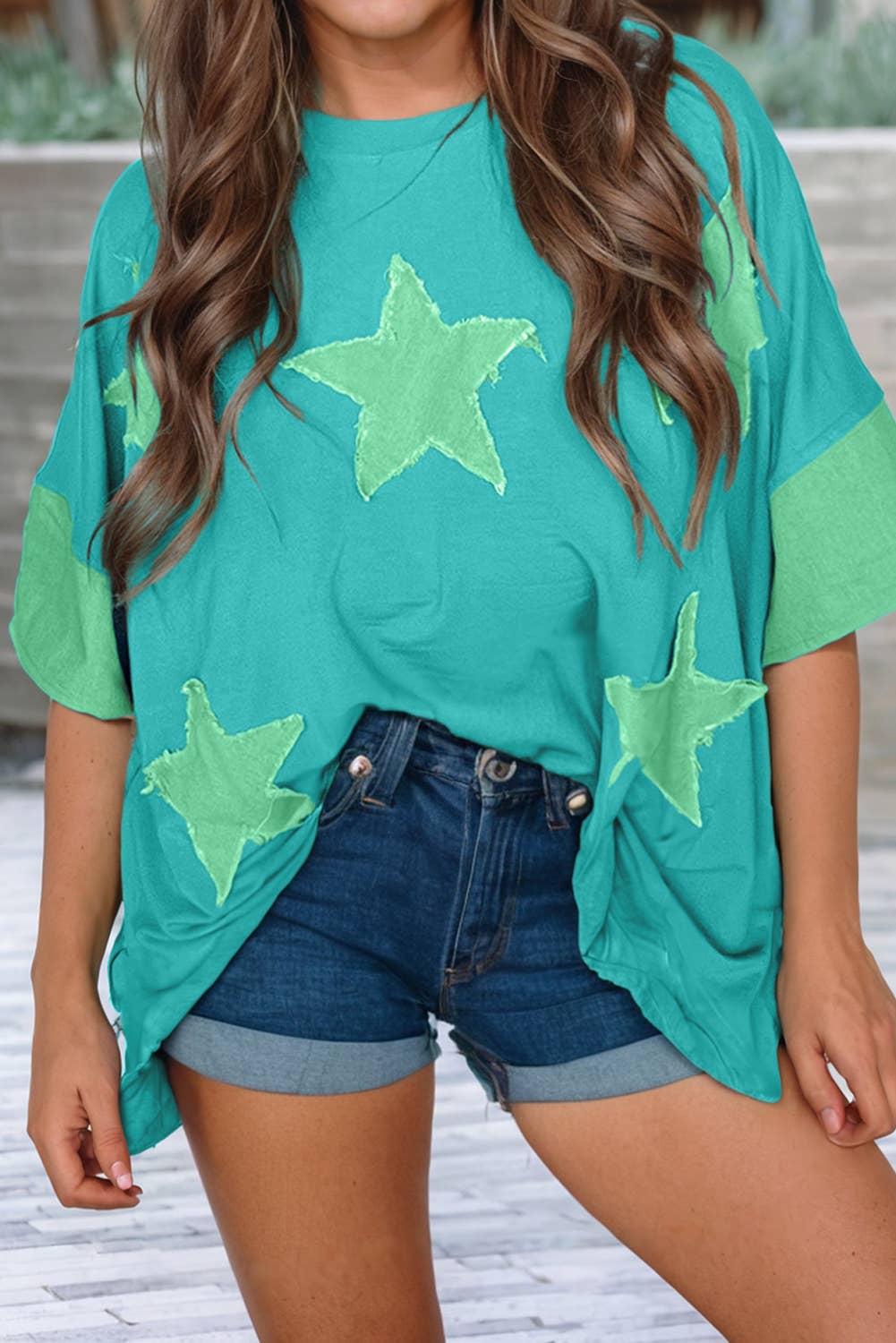 Frayed Star Patchwork Oversize Tee