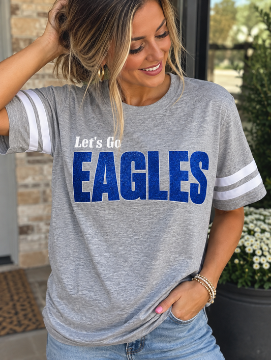 Let’s Go Eagles Blue Glitter Game Day Tee