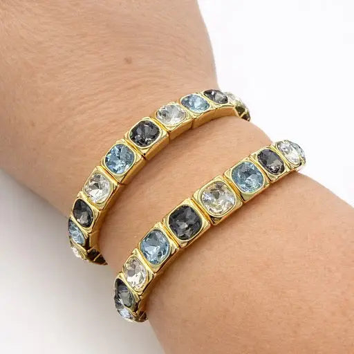 Blue & Gray Crystal Stretch Bracelet – Faceted Gemstone Stackable Bracelet